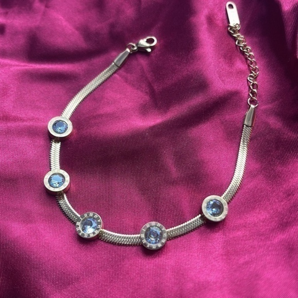 ๐ Plating Inlayโ Artificial Gemstones Stainless Steel Bracelet-Gold Tone - Picture 4 of 10